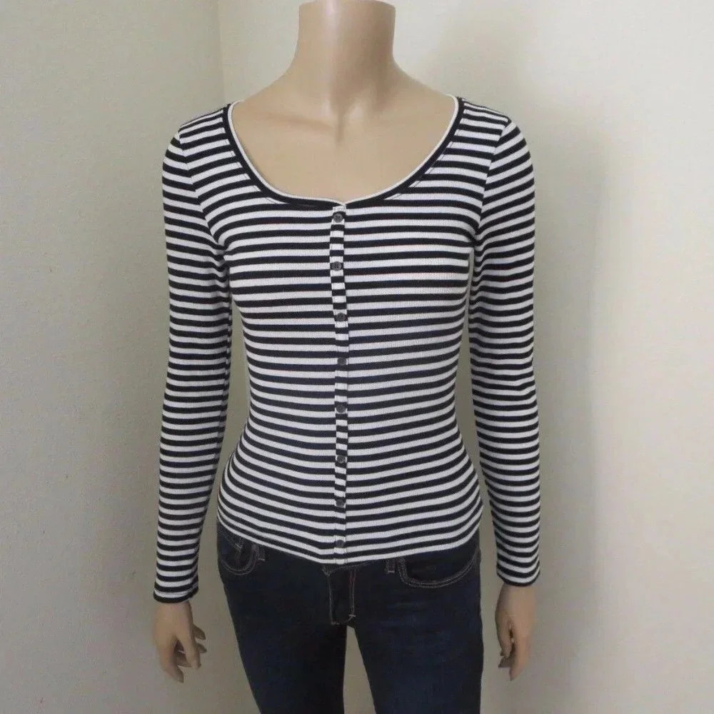 Hollister Striped Top Size Small Shirt Black
